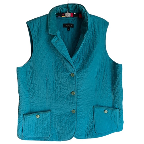 Talbots l Women’s Teal Quilted Button Down Vest Corduroy Collar Size XL - Picture 1 of 5